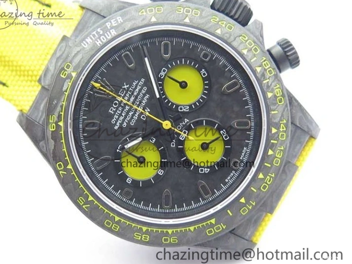 0102 Supportive Daytona DIW Carbon Case and Bezel Black Yellow Dial on Yellow Nylon Strap A 3220